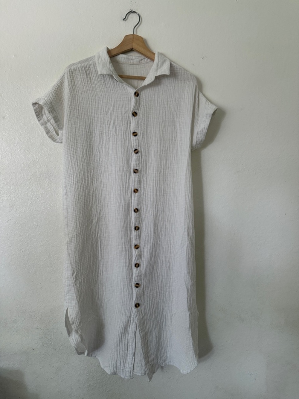 Classic White Button-Front Shirt Dress Sz S